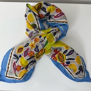 Calypso St. Barth Lemon Pattern Scarf Cotton Square Embroidered Detail NEW